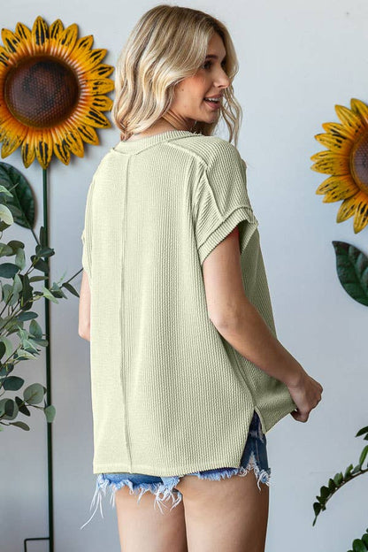 V-Neck Solid Twist Rib Women's Knit Top T5545