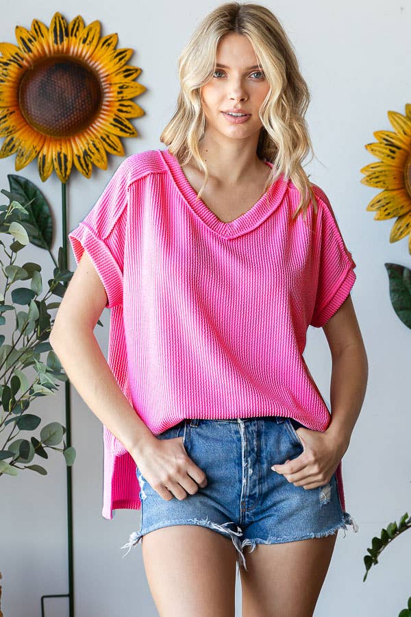 V-Neck Solid Twist Rib Women's Knit Top T5545