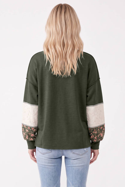 Floral & Lace Patchwork Color Block Top T6513