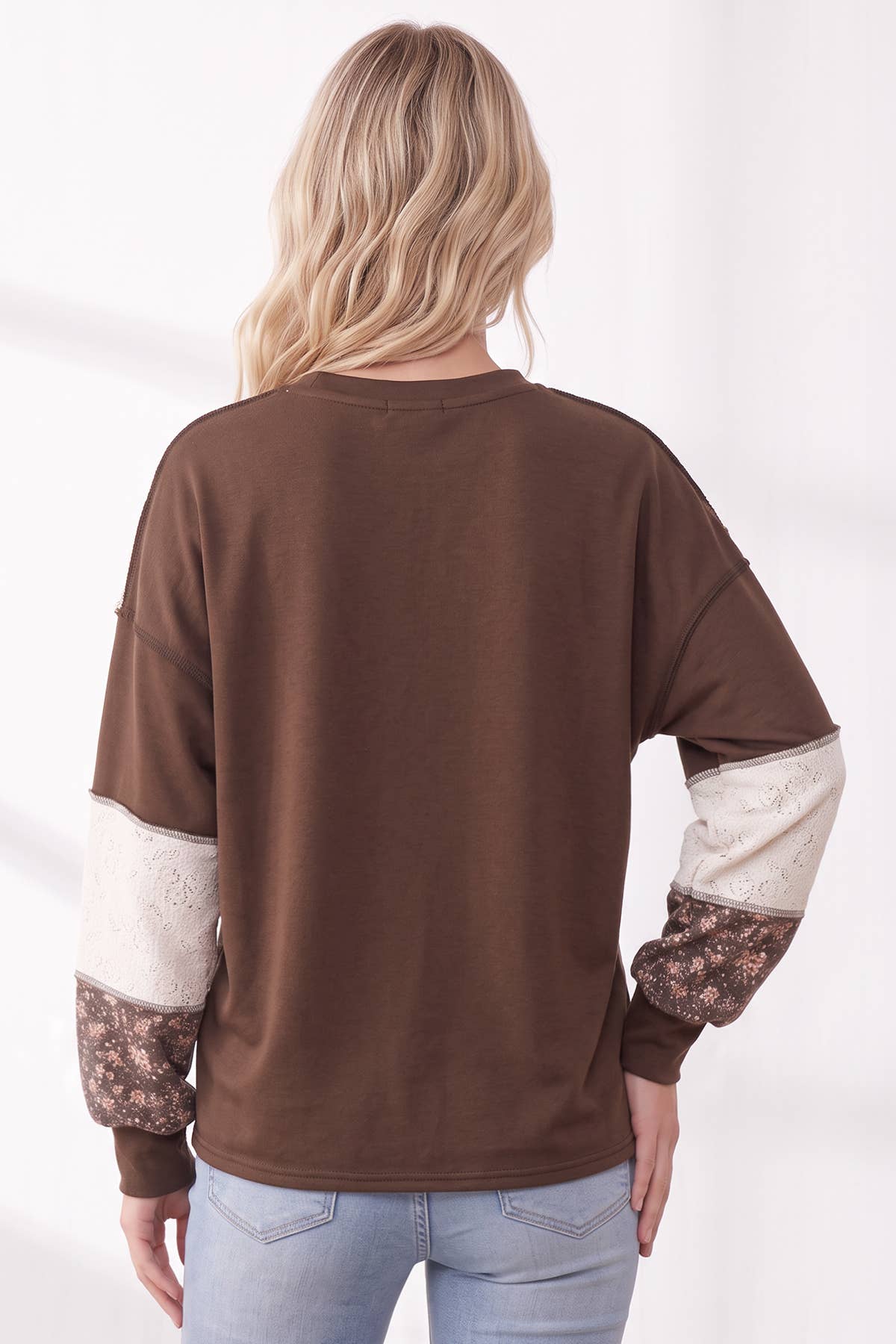 Floral & Lace Patchwork Color Block Top T6513