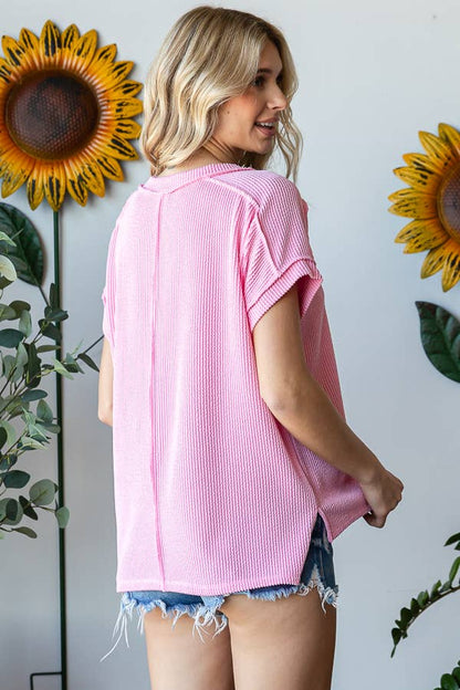 V-Neck Solid Twist Rib Women's Knit Top T5545