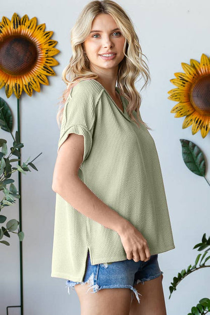 V-Neck Solid Twist Rib Women's Knit Top T5545