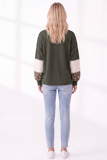 Floral & Lace Patchwork Color Block Top T6513