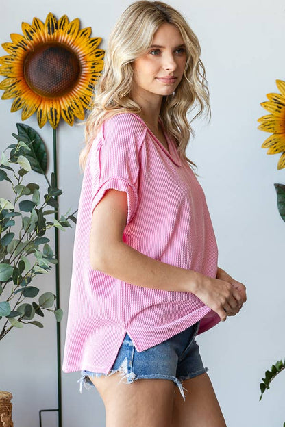 V-Neck Solid Twist Rib Women's Knit Top T5545