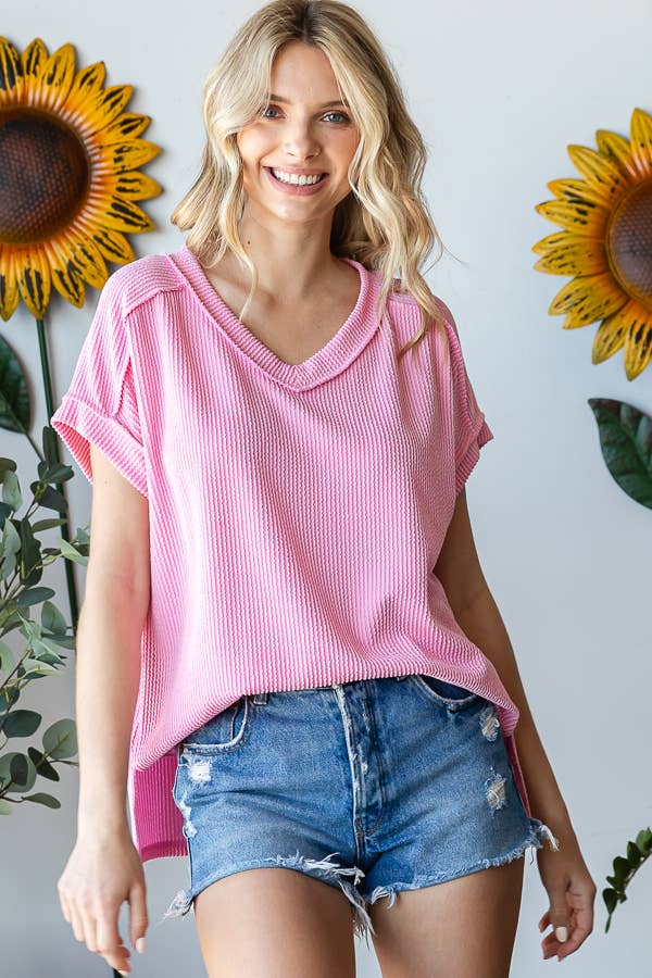 V-Neck Solid Twist Rib Women's Knit Top T5545