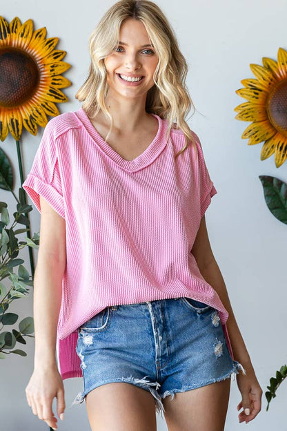 V-Neck Solid Twist Rib Women's Knit Top T5545