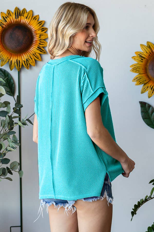 V-Neck Solid Twist Rib Women's Knit Top T5545